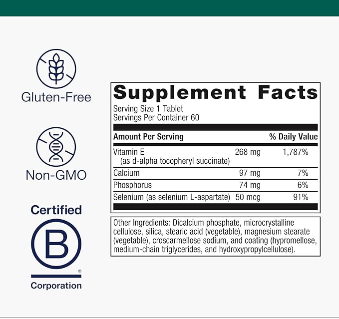 Metagenics E-400 Selenium - Antioxidant & VIT E Support* - Non-GMO, Gluten-Free, Vegetarian - Contains 50 mcg Selenium, 268 mg Vitamin E & 97 mg Calcium - 60 Tablets