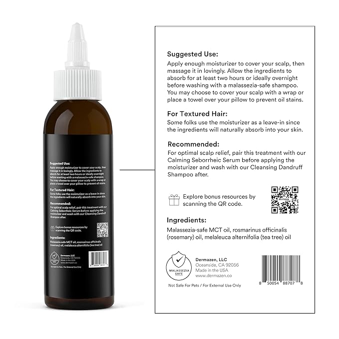 Malassezia-Safe MCT Scalp Moisturizer for Men & Women - Natural Treatment for Dry, Flaky Scalp | Tea Tree & Rosemary Essential Oils for Hydration, Itch Relief & Hair Growth Support - 4oz