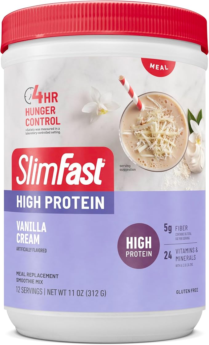 SlimFast Advanced Nutrition High Protein Meal Replacement Smoothie Mix, Vanilla Cream, Weight Loss Powder, 20g of Protein, 12 Servings (Pack of 2) (Packaging May Vary)