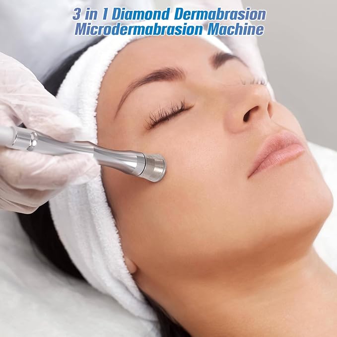 Diamond Microdermabrasion Machine, TopDirect 3 IN 1 Professional Dermabrasion Skincare Device for Adjustable Suction Facial Treatment (Suction Power: 0-68cmHg)