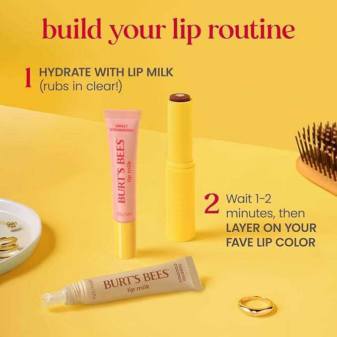 Burt’s Bees Lip Milk, Daily Lip Moisturizer, Toasted Coconut, Vitamin Enriched Moisturizing Lip Balm with Almond Milk and Jojoba Oil, Hydrating for Softer Lips, 1 Tube, 0.34 Fl Oz