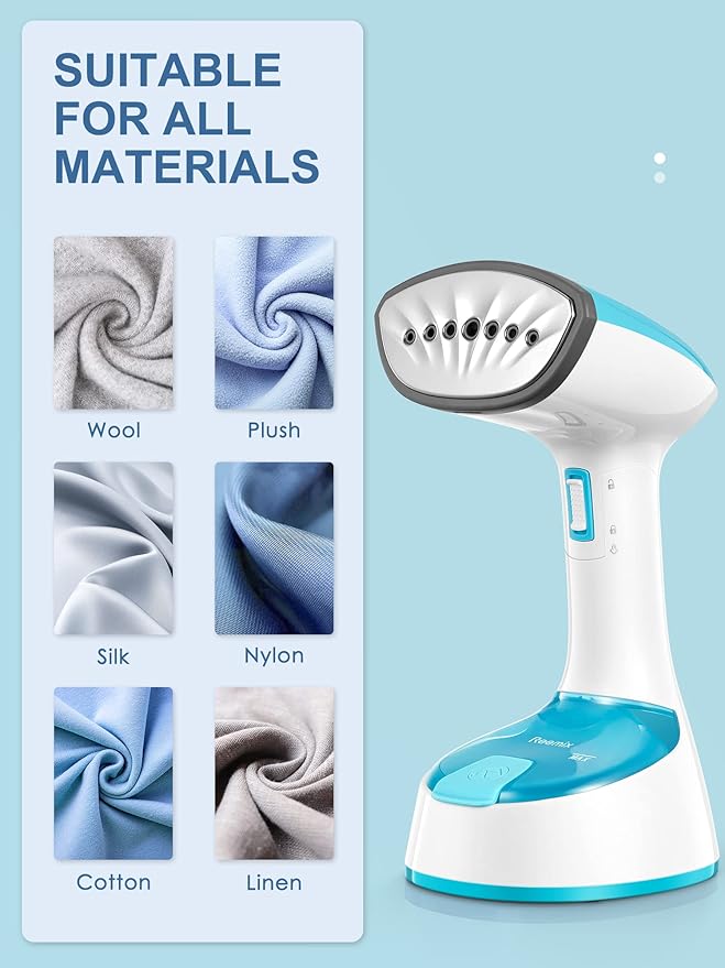 Steamer for Clothes, 1200W Foldable Clothes Steamer, Handheld Garment Steamer, Fast Heat-up, Auto-Off, Steam Iron for Fabric Wrinkle Remover with Brush (2241 Crystal Blue)