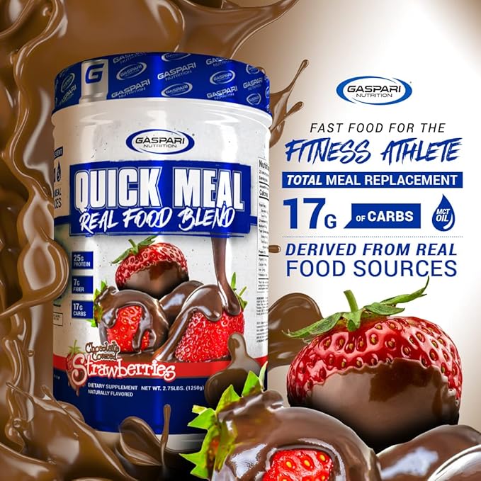 Gaspari Nutrition Quick Meal, Total Meal Replacement Protein Shake, Complete Protein from Beef Protein Isolate, Egg White Protein and Greek Yogurt Protein (2.75 lbs, Chocolate Covered Strawberries)