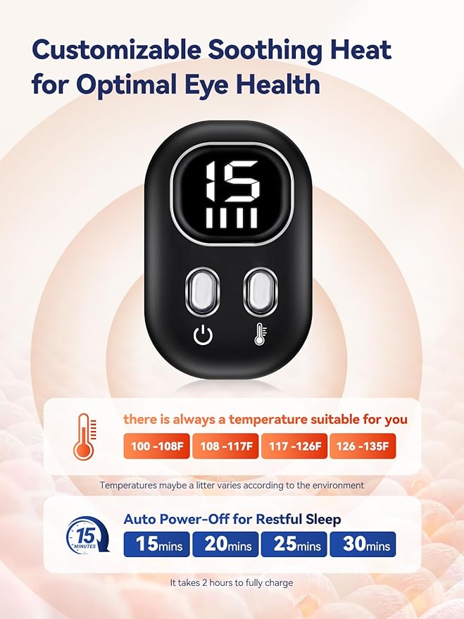 Heated Eye Mask for Dry Eyes, Silk Sleep Mask with 4 Heat & Timer Settings, Cordless USB Rechargeable Eye Warmer for Women Men, Light Blocking for Migraine, Travel, Gift