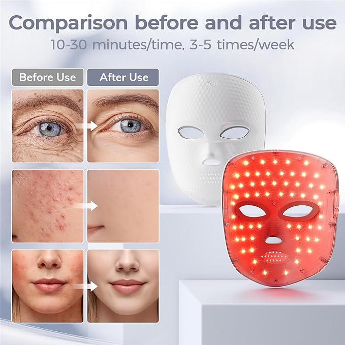 Red Light Therapy Mask for Face,Cordless LED Face Mask Light Therapy,USB C Rechargeable,Infrared Light Therapy Mask for Home Working Travel Yoga Sleep