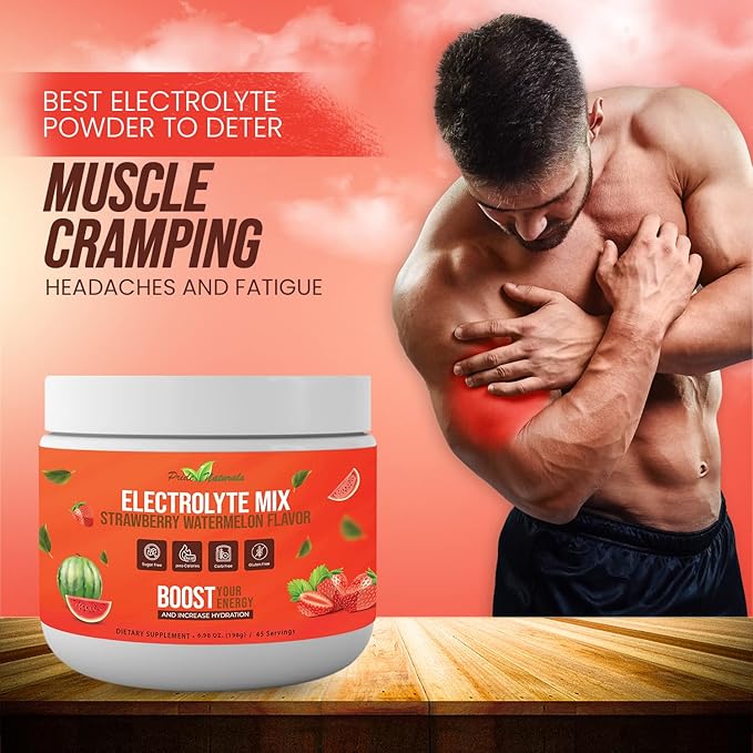 Electrolyte Powder - Refreshing Workout Recovery Electrolytes, Sugar Free, Gluten Free & Vegan, Pure Keto & Paleo Hydration Beverage, Immune Boosting Vitamins (198 Grams, Strawberry Watermelon)