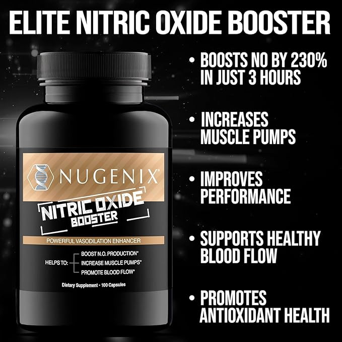 Nugenix Nitric Oxide Booster Supplement - Nitric Oxide Flow, L-Arginine, L-Citrulline, Pine Bark Extract - Vasodilator - 100 Capsules