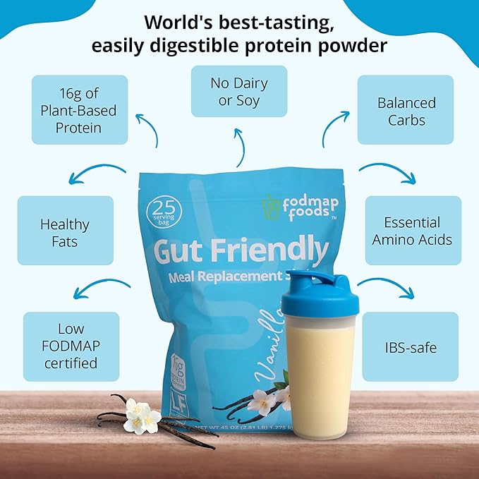 Certified Protein Shake Powder Meal Replacement – Gut Friendly 16g Plant Based Protein, Low Fermentation, Gluten-Free High Protein Meal Replacement Shake Powder | 25 Servings 44.1oz