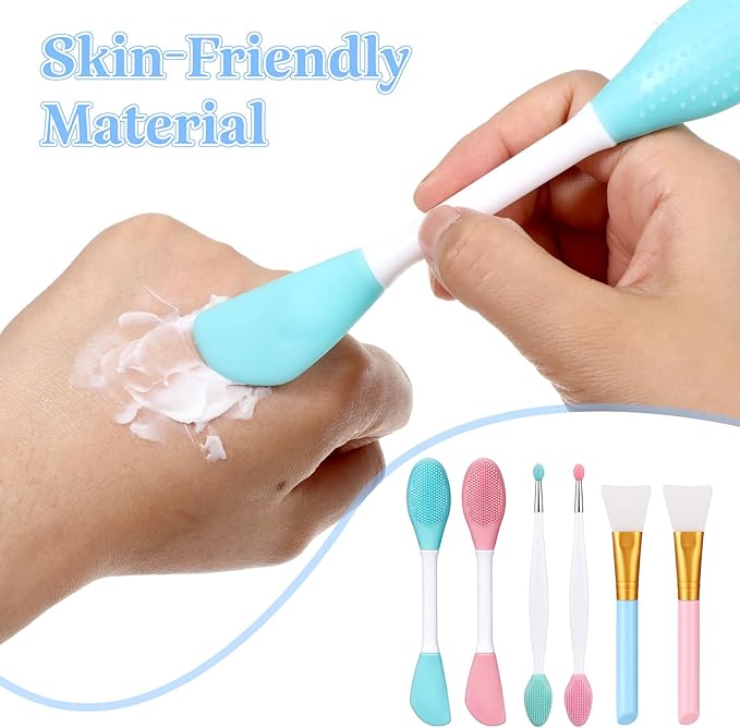 6Pcs Silicone Scrubber Set, 2 Pcs 2 in 1 Double-Sided Facial Scrubber Brush Tool, 2pcs Face Mask Brush for Pore Cleansing, Makeup Skincare Removal, Remove Blackheads, Men & Women
