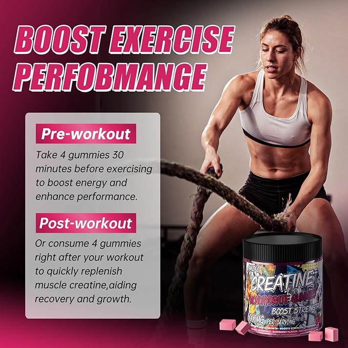 Creatine Monohydrate Gummies 6g for Men Women,Complex Creatine Monohydrate Chewable for Muscle Strength,Muscle Building,Energy Boost,Pre-Workout Energy Supplement,Vegan Raspberry - 120 Count