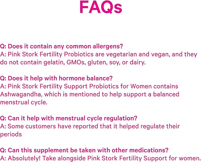 Pink Stork Fertility Support Probiotics for Women with Ashwagandha for Vaginal Health, Conception, pH Balance, Hormone Balance, and Gut Flora, Fertility Supplements for Women, 30 Capsules