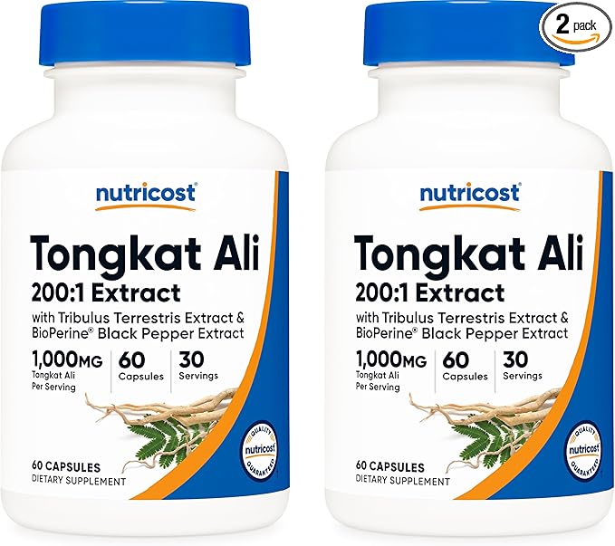 Nutricost Tongkat Ali 1,000mg, 60 Caps (2 Bottles) - 30 Servings Per Bottle, Veggie Caps, Non-GMO, Gluten Free