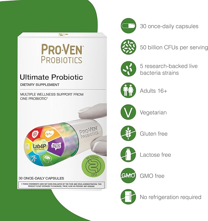 Ultimate Probiotic for Adults | 50 Billion CFU | Supports Digestion, Immunity & Healthy Weight | 30 Multi-Strain Probiotics Capsules | Vegetarian, Gluten-Free, Lactose-Free