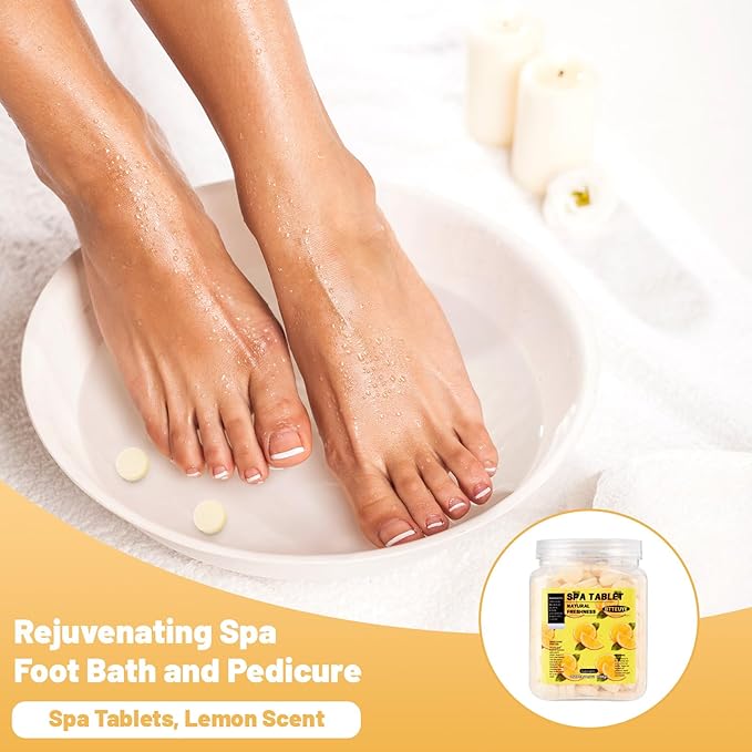 Foot Spa Soak Tablets for Calluses,Foot Pedicure Soak,Natural & Refreshing,Relieve Fatigue,Soothe & Protect Feet,Lemon Scent,350-Count