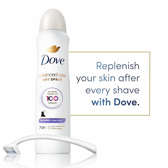 Dove Advanced Care Invisible Dry Spray Antiperspirant Deodorant No White Marks on 100 Colors Sheer Fresh 48-Hour Sweat and Odor Protecting Deodorant for Women 3.8 oz, Pack of 12