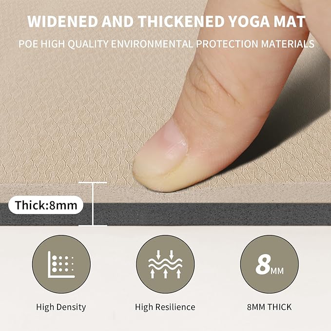 8mm Large Yoga Mat (6'x 4') - Extra Long and Wide 72 x 48 x 0.32 inches, Non-Slip POE Fitness Mat, Eco-Friendly, Thick Wide Exercise Mat for Home Workouts,Ideal for Yoga and Pilates.