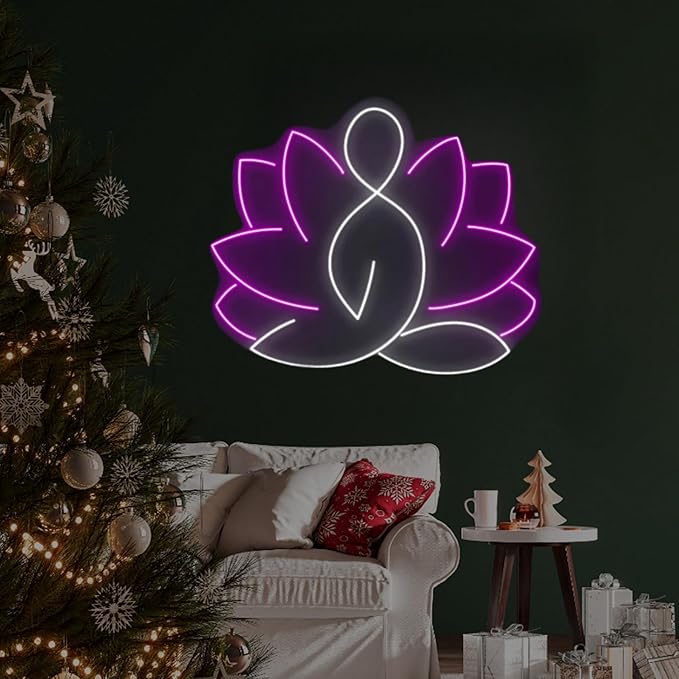 Lotus Pose Yoga Neon Sign, Yoga Led Sign, Meditation Led Light, Exercise Room Wall Decor, Buddha Lotus, Pilates Studio Art Meditation Room Wall Art Yoga Lover Gift, Psychic Chakras Healing Exercise