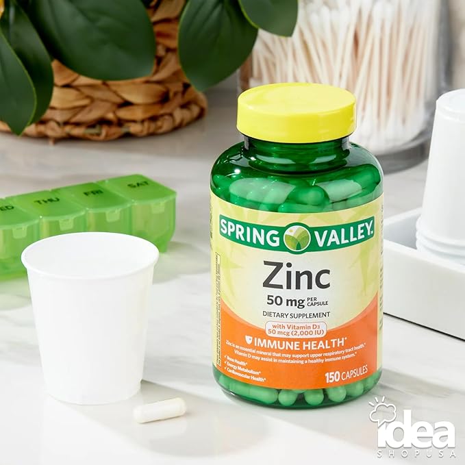 Zinc with Vitamin D Dietary Supplement Capsules for Immune Health, 50 mg, 150 Count – Bundle with Vitamins & Minerals - A to Z - Better Idea Guide
