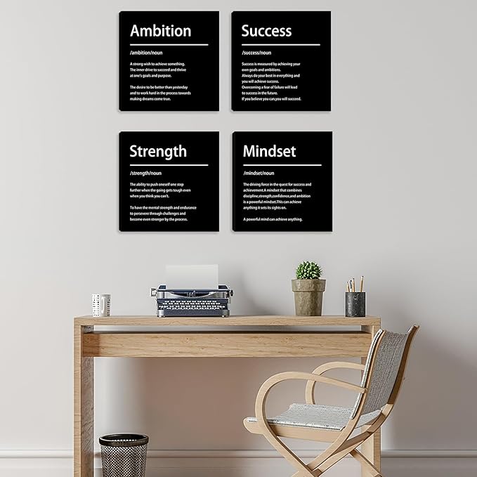 Azrosap Inspirational Canvas Wall Art for Bedroom Motivational Wall Decor for Office Living Room Wall Painting Picture Framed Poster Artwork Wall Decorations Art Prints Office Decor 16"x16"x4pcs