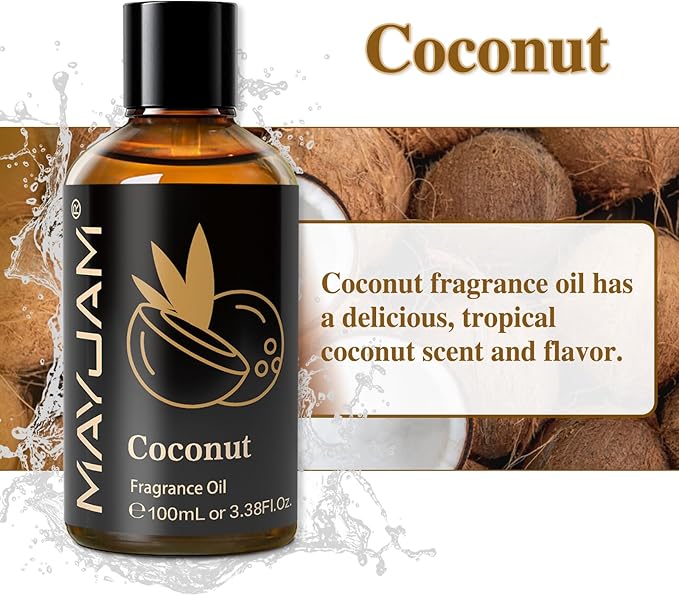 100ML/3.38FL.OZ Coconut Fragrance Oils with Glass Dropper, Essential Oils for Diffusers for Home, Long Lasting Scented Oils for Diffusers Soap Candle Making
