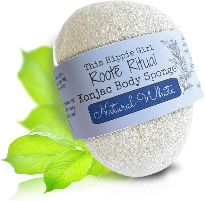 Roote Ritual Konjac Body Sponge – 100% Natural Exfoliating Shower Sponge for Sensitive Skin – Gently Deep Cleanses, Earth-Friendly Loofah, Biodegradable, Vegan – for Women, Men (Natural White)