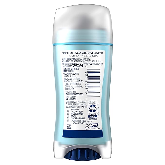 Secret Aluminum Free Deodorant for Women, 48hr Odor Protection, Free of Parabens Dyes Talc & Baking Soda, PH Balancing Minerals, Dry Solid, Rose Scent, 2.4 oz (Pack Of 3)