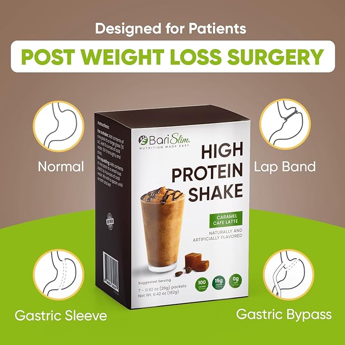 BariSlim High Protein Shake - Delicious & Nutritious Meal Replacement Shake - Low Sugar & Carb - Formulated for Bariatric Patients & Post-Weight Loss Surgery Support | Carmel Caffe Latte (9 oz)