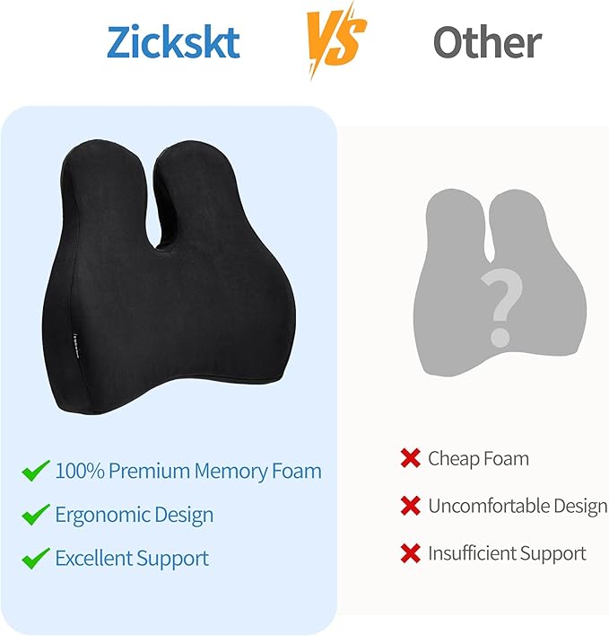 Lumbar Support Pillow for Office Chair and Car Seat - Memory Foam Back Cushion Improve Sitting Posture & Back Pain Relief, Lumbar Support Cushion with Adjustable Strap & Non-Slip