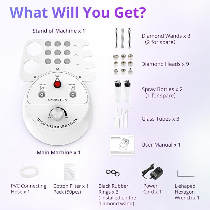 Diamond Microdermabrasion Machine Professional, 3 in 1 Dermabrasion Facial Peeling Skin Care Device for Salon Personal Home Use