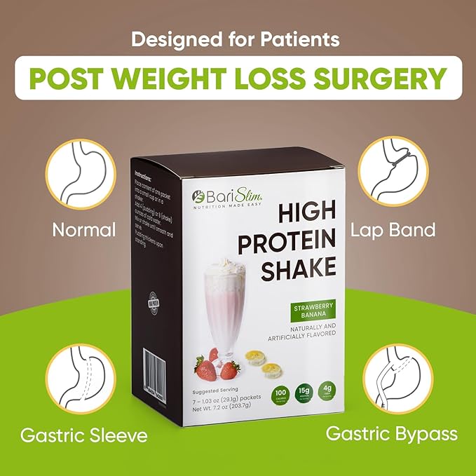 BariSlim High Protein Shake - Delicious & Nutritious Meal Replacement Shake - Low Sugar & Carb - Formulated for Bariatric Patients & Post-Weight Loss Surgery Support | Strawberry Banana Shake (9 oz)