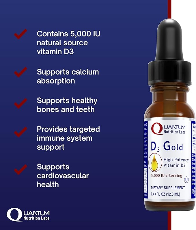 QNL D3 Gold - Vitamin D Liquid Drops - Bone Strength Supplement - Offers Cardiovascular & Immune Support - Premium Health & Wellness Product - 0.43 fl oz