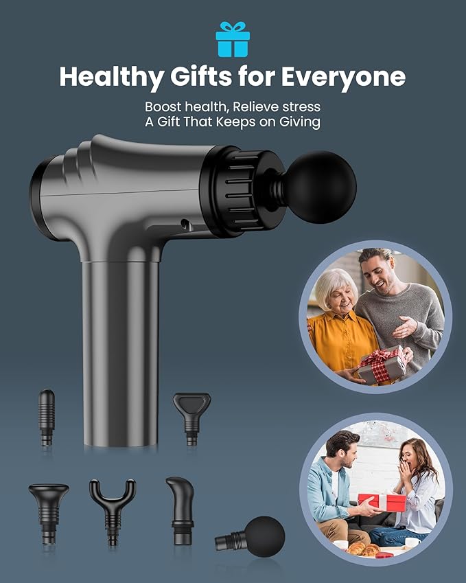 AYURA Massage Gun, Deep Tissue Percussion Muscle Massager Gun, Handheld Back Massager for Pain Relief, Electric Massager with 30 Speeds and 6 Heads for Athletes Men Women