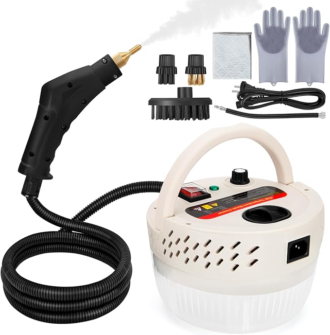 Steam Cleaner,10s Heat-Up,1.4L Tank,6 Level Adjustable Steamer,2500W Steamer for Cleaning,Portable Handheld Steamer with 12PCS Accessories,Suit for Home,Car,Dirt,Grease,Grout,Tile,Couch(White)