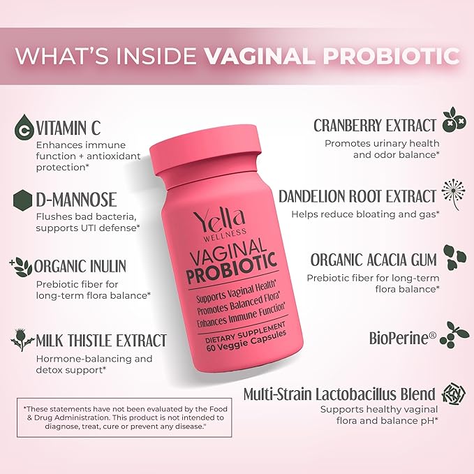 Vaginal Probiotics & Prebiotics for Women with Cranberry Extract | Supports Urinary Tract & PH Balance for Women | Probioticos Vajinal | Probiotics for Women's Vaginal Health- 60ct