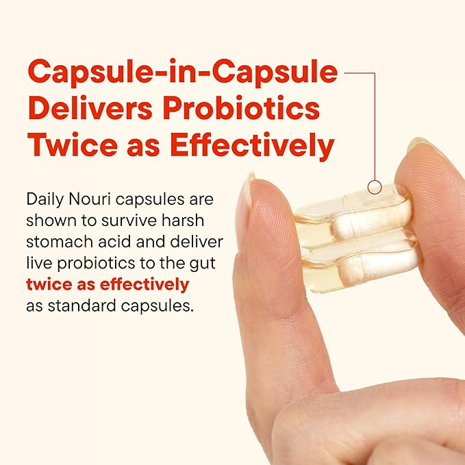 Daily Nouri Digestive Support Probiotic | Bloating & Gas Relief, Digestive Comfort, Gut Health | 3 Probiotic Strains & Vegan Omega Oil | 30-Day Supply