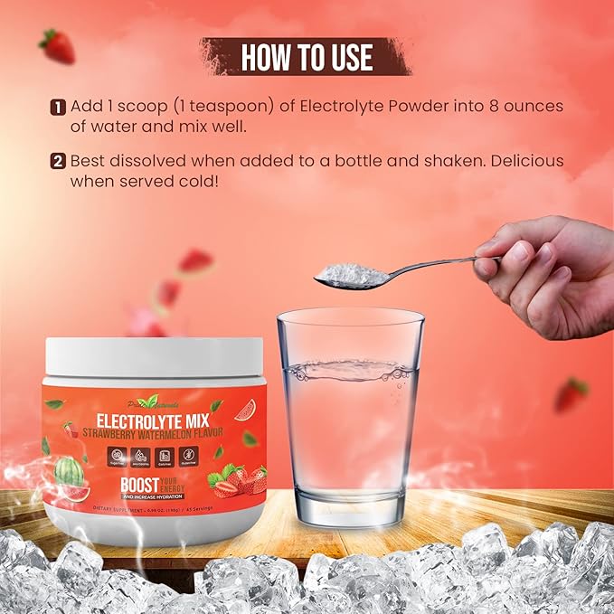 Electrolyte Powder - Refreshing Workout Recovery Electrolytes, Sugar Free, Gluten Free & Vegan, Pure Keto & Paleo Hydration Beverage, Immune Boosting Vitamins (198 Grams, Strawberry Watermelon)