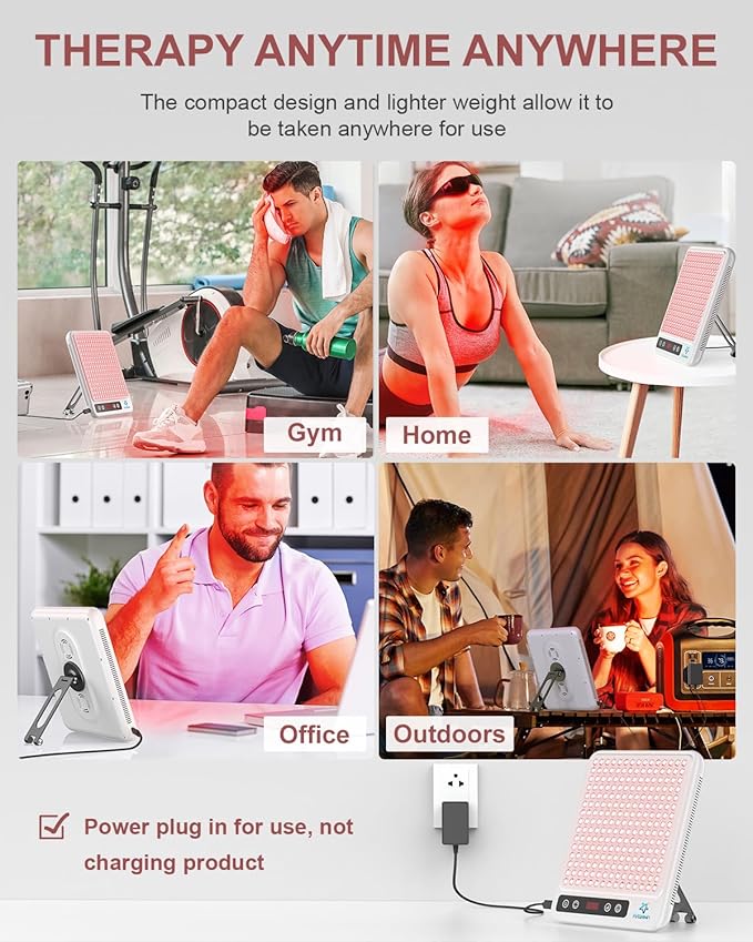 Red Light Therapy Panel, 225 Dual-Chip LEDs with 660nm Red & 850nm Near Infrared Light for Face, Skin, Sleep, Body Health, Portable Therapy Panel with Stand & Timer,White