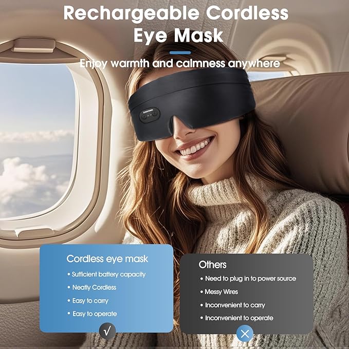 Heated Eye Masks for Dry Eyes, Cordless Silk Mask, 3 Heat Levels Electric Heating Pad for Eye Strain Relief & Fatigue,Ideal Gifts for Men Women,Sleep,Travel,Relaxation