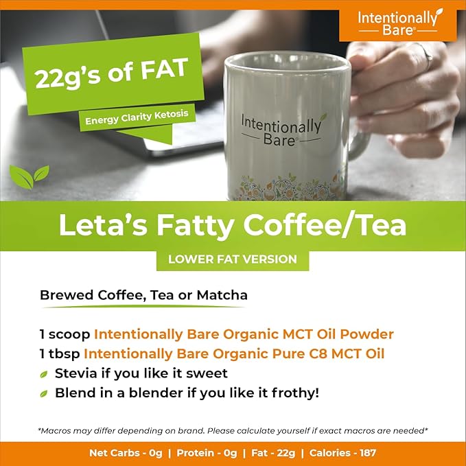 Intentionally Bare Keto MCT Oil Powder - 70% C8 & 30% C10 Medium Chain Triglycerides from Coconut Oil - Ideal for Keto Coffee, Shakes & Smoothies – Clean Energy, Mood, Focus & Metabolism - Unflavored