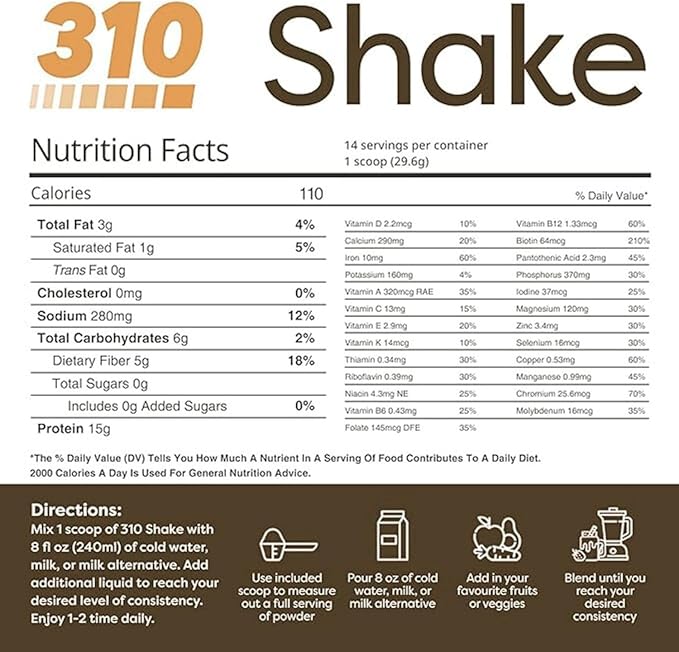 310 Nutrition All-In-One Meal Replacement Shake Powder - Plant-Based Protein Smoothie Blend w/High Fiber, Probiotics & Adaptogens - Low Carb, Vegan, Keto & Paleo Friendly - Vanilla Creme - 14 Srv