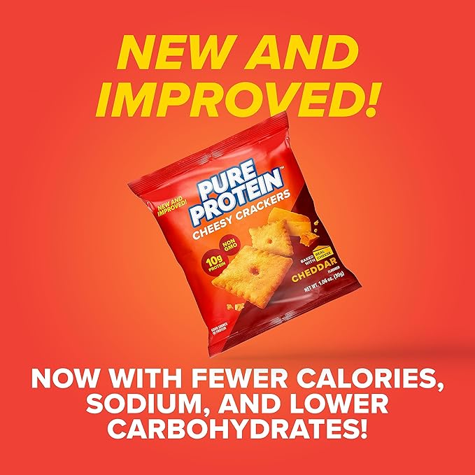Pure Protein Cheesy Crackers, Cheddar, High Protein Snack, 10G Protein, 1.06 Oz (Pack of 12)