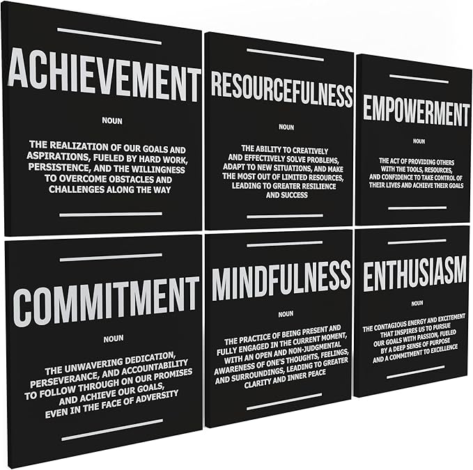 6X Motivational canvas, wall art for bedroom and office, inspirational black and white canvas poster, motivational poster set, decor bundle for home, wall pictures for living room (6x - 20 X 20 in)