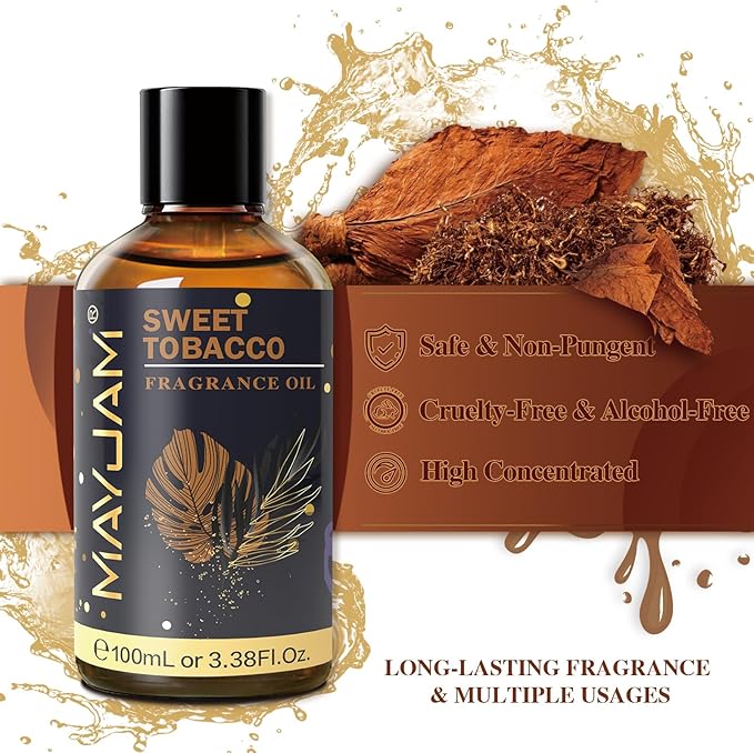 100ML/3.38FL.OZ Sweet Tobacco Fragrance Oils with Glass Dropper, Essential Oils for Diffusers for Home, Long Lasting Scented Oils for Diffusers Soap Candle Making
