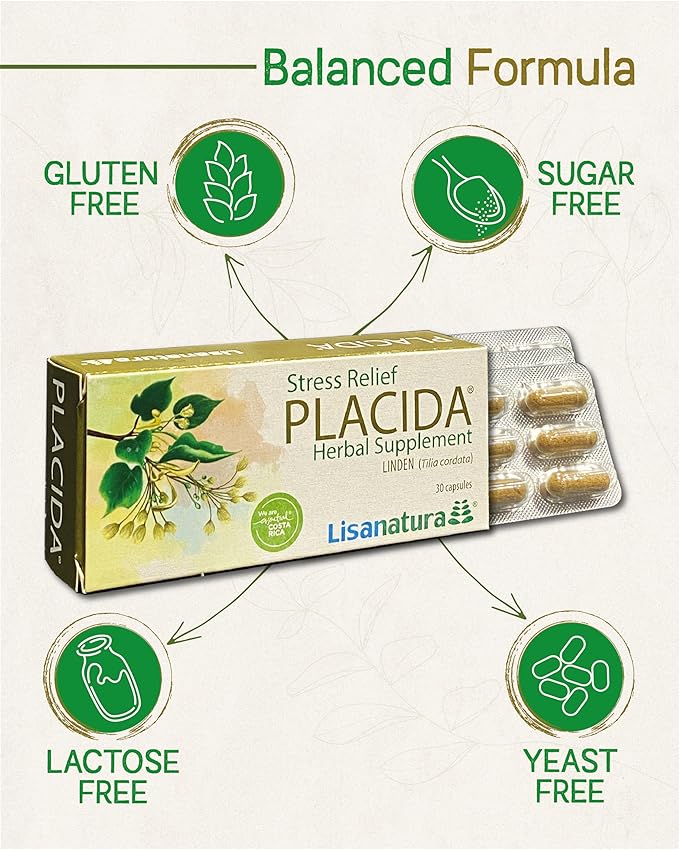 Placida Herbal Supplement - Sugar, Gluten & Lactose Free - 30 Capsules
