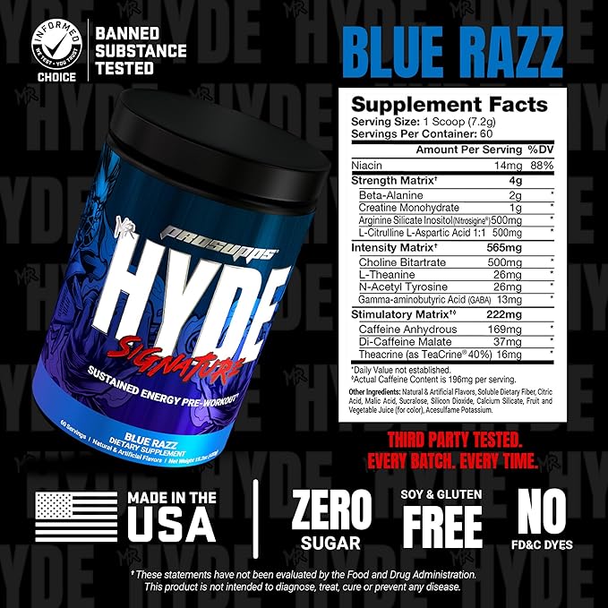PROSUPPS Mr. Hyde Signature Pre Workout Powder with Creatine, Beta Alanine & Caffeine - Performance, Energy & Endurance - Clean Fitness & Gym Supplements for Men & Women (Blue Razz, 60 Servings)