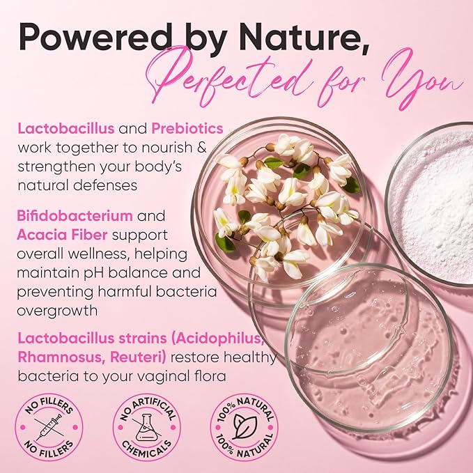 Female Vaginal Probiotics for Women pH Balance with Prebiotics & Lactobacillus Blend – Womens Probiotic for Vaginal Health & BV - pH Vitamins - Healthy Viginal Odor & Flora