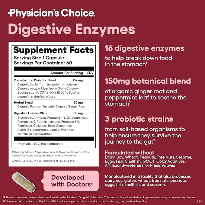 Physician's CHOICE 60 Billion Probiotic 30ct + Bloat & Gas Probiotic 30ct + Digestive Enzymes 60ct - Gut Guardian Bundle