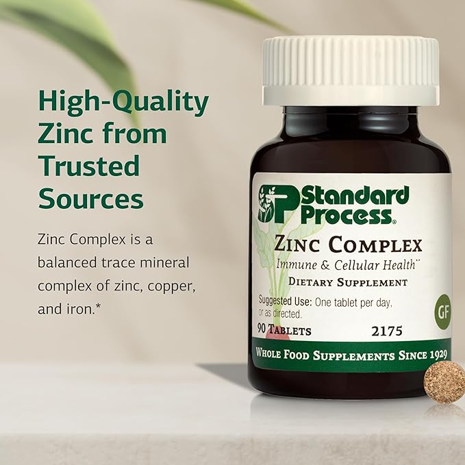 Standard Process Zinc Complex - Enzyme Function Support to Aid Normal Testes Function - Supports Immune Health & Cellular Energy - Gluten-Free, Non-Dairy & Non-Soy - 90 Tablets (90 Servings)