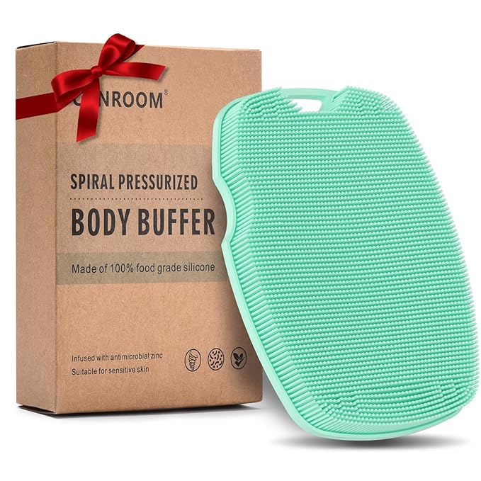 Silicone Body Scrubber Anti Slip for Shower,Zinc Infused Soft Bristles Shower Scrubber for Body Exfoliator,Hygienic,Blood Circulation - Green