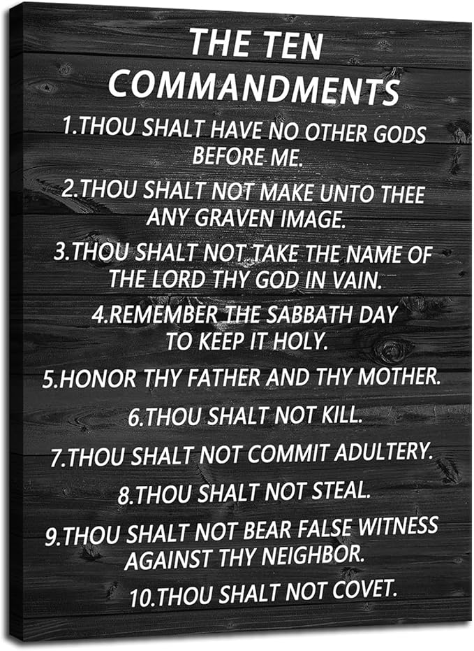 Inspirational Canvas Wall Art The Ten Commandments Quote Motivational Christian Religion Poster Inspirational Canvas Painting Prints Artwork Wall Pictures Office Home Wall Decor Framed [30''Wx 40''H]